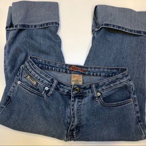 FLAVOUR Capri Jeans  Sz 31/20  Blue  cuffs Bling
